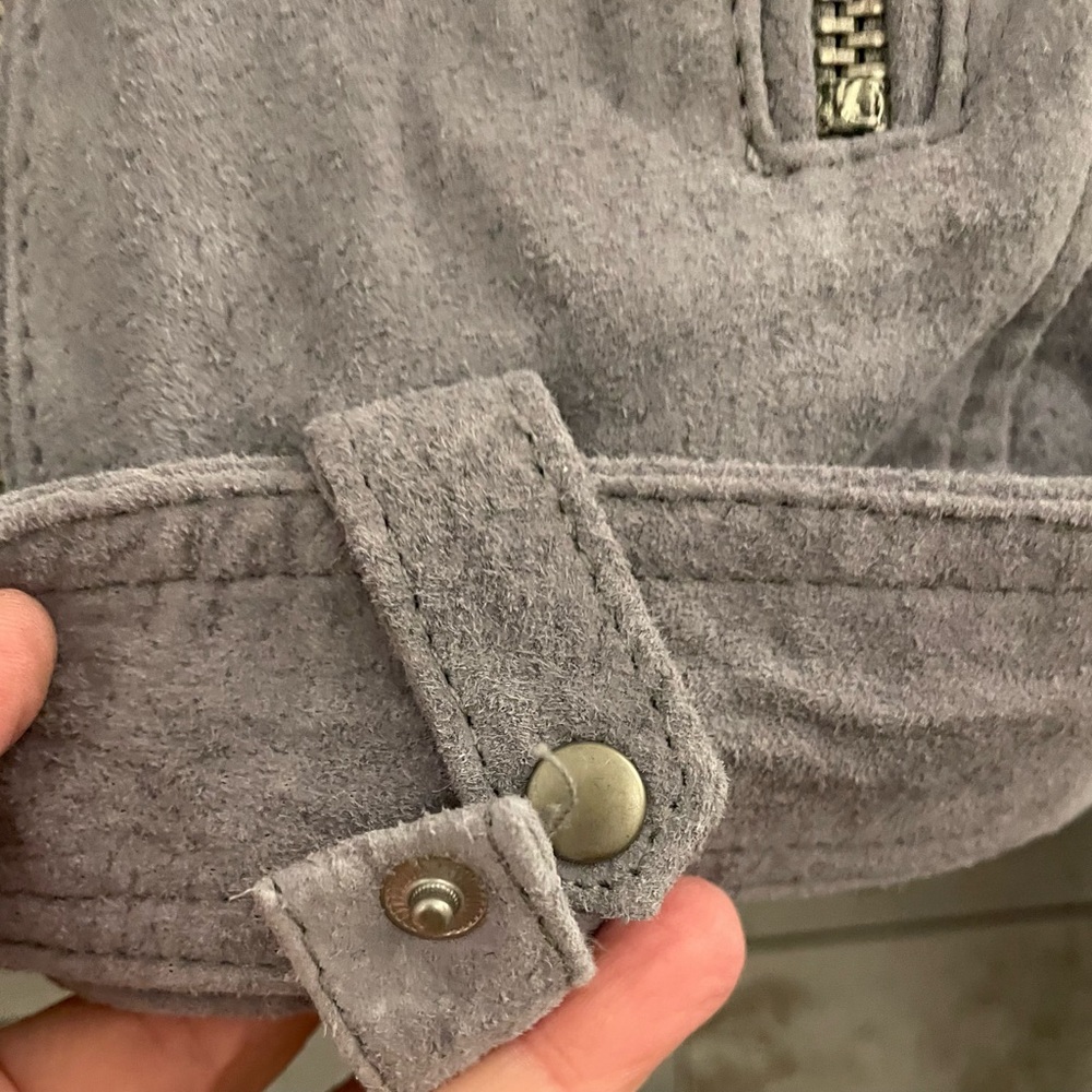Anthropology BlankNYC Silver/Gray NWT Lined Suede Leather Small Moto Jacket - Picture 16 of 16